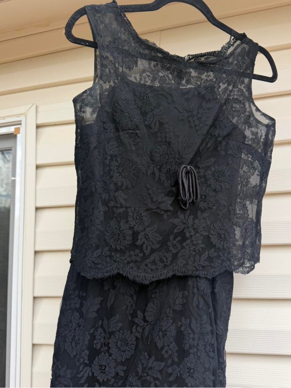 Black lace two piece set, top with tie detail & sleeveless dress   Size S / XS